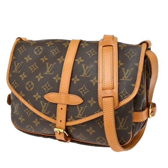 LOUIS VUITTON Logo Saumur 30 Shoulder Bag Monogram Leather Brown - Picture 1 of 15